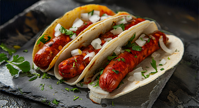 Tacos de Salsicha com Salsinha Verde