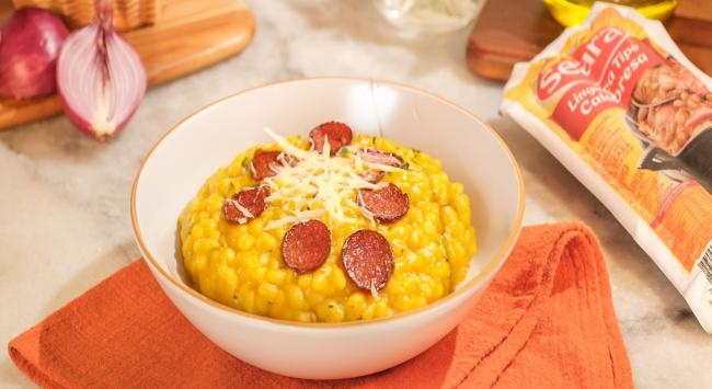 Arroz Cremoso com Calabresa e Abóbora